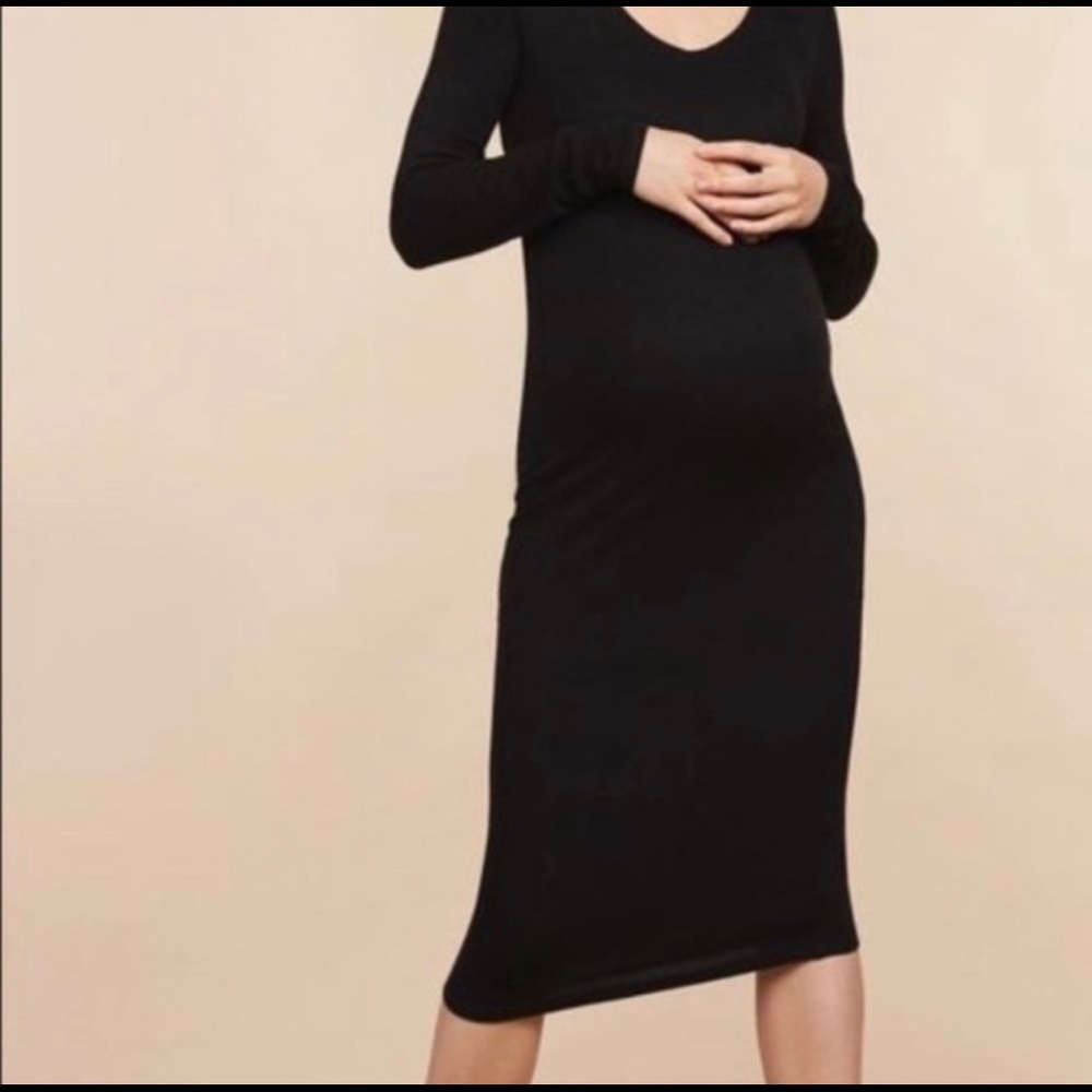 Mimi Maternity Black Ribbed Midi Dress